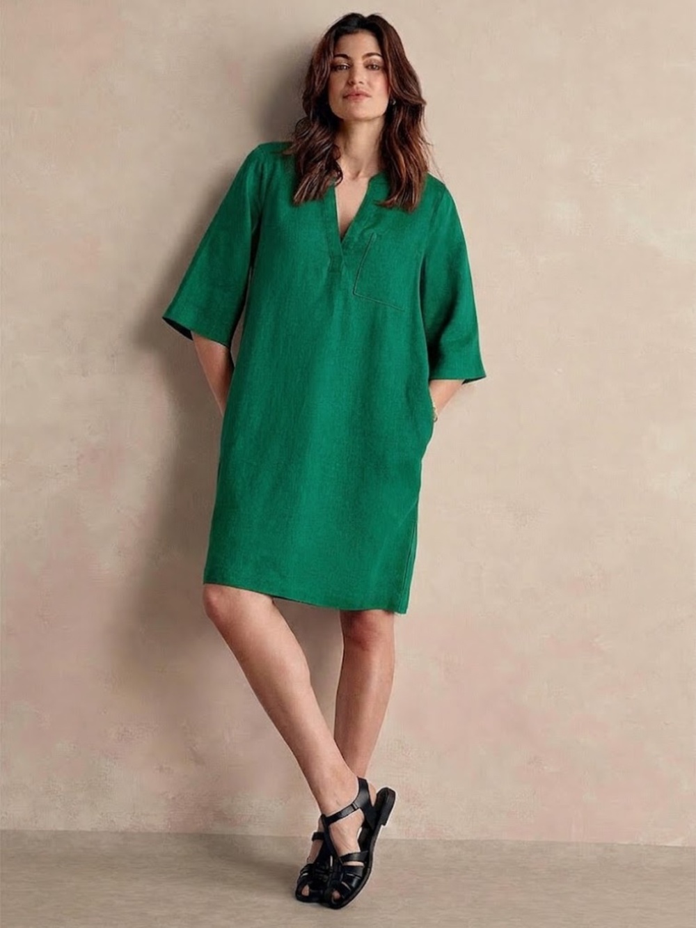 🟢Emerald Contemporaine par Simons Organic Linen Dress